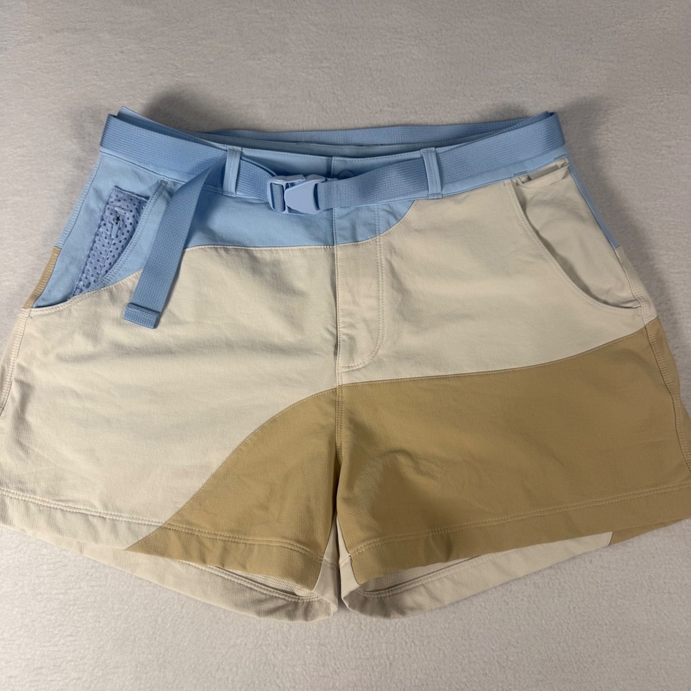 Outdoor Voices Rectrek Shorts Womens Small Blue Tan Colorblock Belted Gorpcore